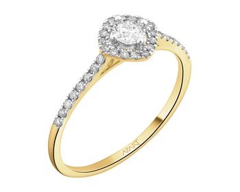 14 K Rhodium-Plated Yellow Gold Ring - 0,33 ct - fineness 14 K