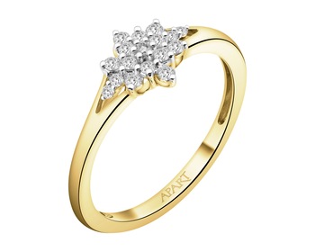 14 K Rhodium-Plated Yellow Gold Ring with Diamonds - 0,15 ct - fineness 14 K