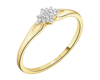 9 K Rhodium-Plated Yellow Gold Ring with Diamonds - 0,04 ct - fineness 9 K