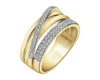 14 K Rhodium-Plated Yellow Gold Band Ring with Diamonds - 0,30 ct - fineness 14 K