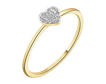 14 K Rhodium-Plated Yellow Gold Ring with Diamonds - 0,03 ct - fineness 14 K