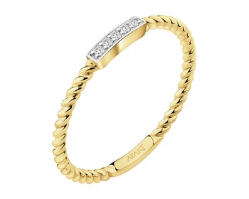 9 K Rhodium-Plated Yellow Gold Ring with Diamonds - 0,03 ct - fineness 9 K