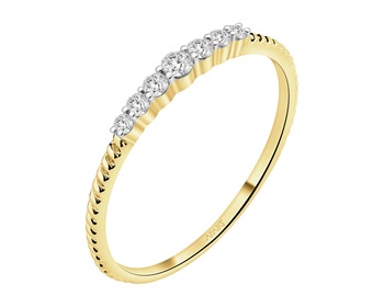 14 K Rhodium-Plated Yellow Gold Ring with Diamonds - 0,13 ct - fineness 14 K