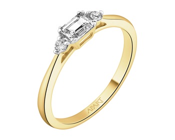 14 K Rhodium-Plated Yellow Gold Ring - 0,38 ct - fineness 14 K