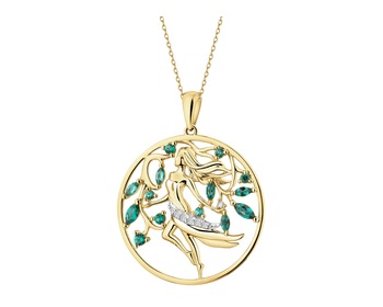 14 K Rhodium-Plated Yellow Gold Necklace with Diamonds - fineness 9 K