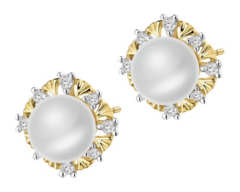 14 K Rhodium-Plated Yellow Gold Necklace with Diamonds - fineness 14 K