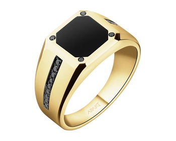 585 Yellow Gold Ruthenium-Plated Signet Ring - fineness 585