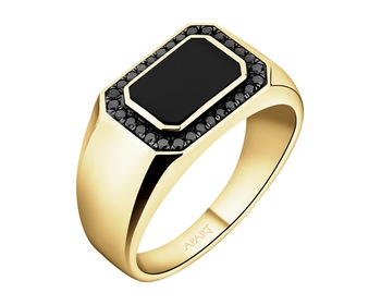 585 Yellow Gold Ruthenium-Plated Signet Ring - fineness 585