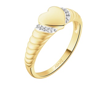 9 K Rhodium-Plated Yellow Gold Ring with Diamonds - 0,01 ct - fineness 9 K