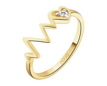 9 K Rhodium-Plated Yellow Gold Ring with Diamond - 0,005 ct - fineness 9 K