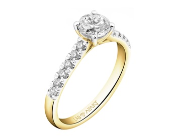 18 K Rhodium-Plated Yellow Gold Ring - 1,00 ct - fineness 18 K