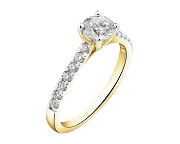 18 K Rhodium-Plated Yellow Gold Ring - 0,75 ct - fineness 18 K