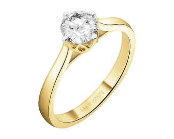 14 K Rhodium-Plated Yellow Gold Ring with Laboratory Diamond - 0,75 ct - fineness 14 K