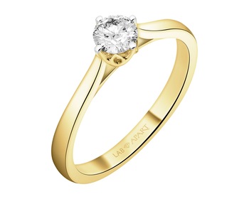 14 K Rhodium-Plated Yellow Gold Ring with Laboratory Diamond - 0,41 ct - fineness 14 K