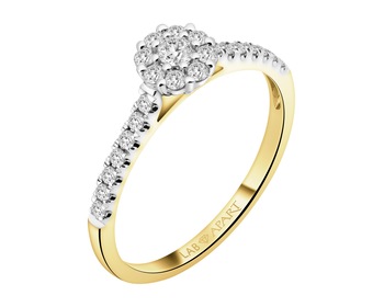 14 K Rhodium-Plated Yellow Gold Ring with Laboratory Diamonds - 0,34 ct - fineness 14 K
