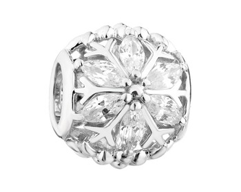 Sterling Silver Beads Pendant with Cubic Zirconia - Flowers