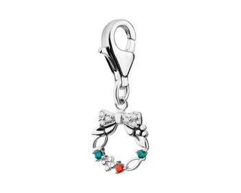 Sterling Silver Charms Pendant with Cubic Zirconia - Christmas Wreath
