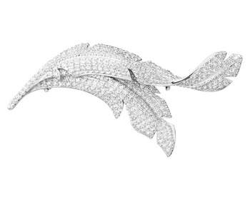 Silver brooch with cubic zirconias - feathers