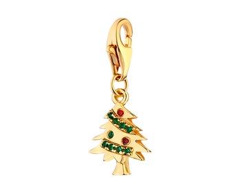 Gold-plated silver charm with cubic zirconia - Christmas tree