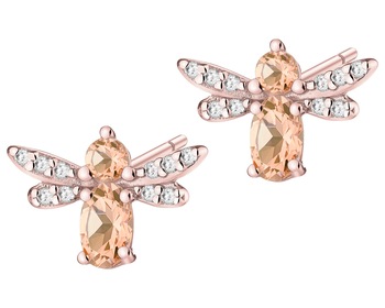 Gold Plated Siilver/Rose-Coloured Earrings with Cubic Zirconia