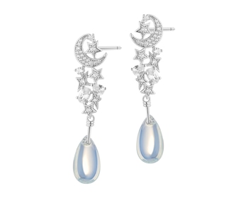 Rhodium Plated Silver Dangling Earring with Cubic Zirconia