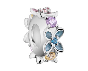 Rhodium Plated Silver Stopper Bead with Cubic Zirconia