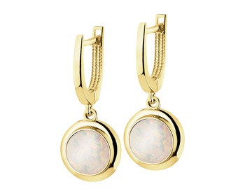 14 K Yellow Gold Dangling Earring with Opalite