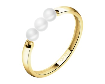 9 K Yellow Gold Band Ring with Pearl Of Majorca