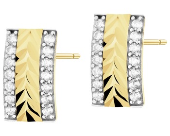 14 K Rhodium-Plated Yellow Gold Earrings with Cubic Zirconia