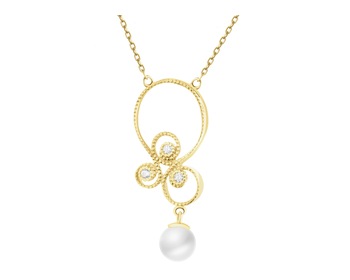 9 K Yellow Gold Necklace with Pearl Of Majorca