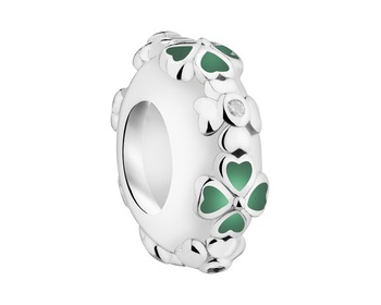 Rhodium Plated Silver Beads For Kids Stopper with Cubic Zirconia