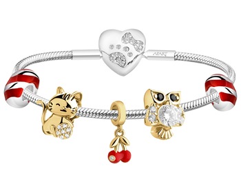 Rhodium Plated Silver Beads For Kids Set with Cubic Zirconia