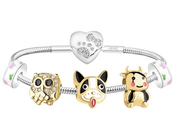 Rhodium Plated Silver Beads For Kids Set with Cubic Zirconia