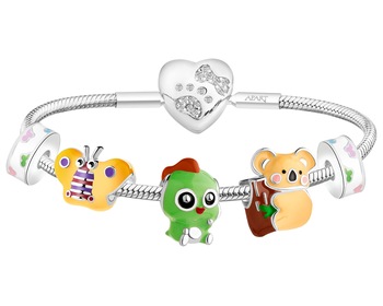 Rhodium Plated Silver Beads For Kids Set with Cubic Zirconia