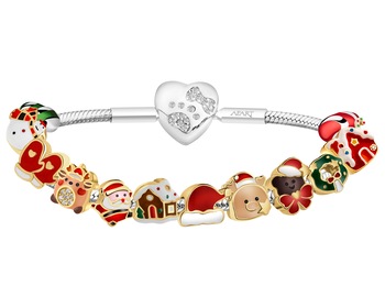 Rhodium-Plated Silver, Gold-Plated Silver Beads For Kids Set with Cubic Zirconia