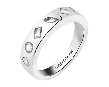 Rhodium-Plated Brass Ring with Cubic Zirconia