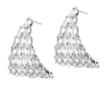 Rhodium-Plated Brass Dangling Earring with Cubic Zirconia