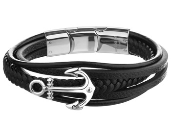 Stainless steel and leather bracelet