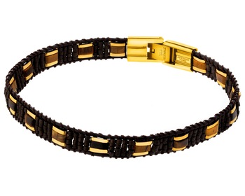 Stainless Steel, Leather Bracelet with Glass