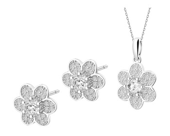 Rhodium Plated Silver Set with Cubic Zirconia