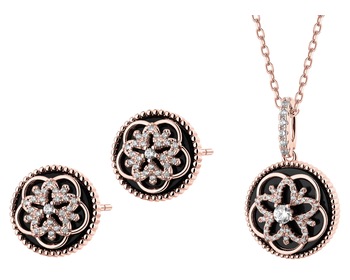 Gold-Plated Brass, Gold-Plated Silver Set with Cubic Zirconia
