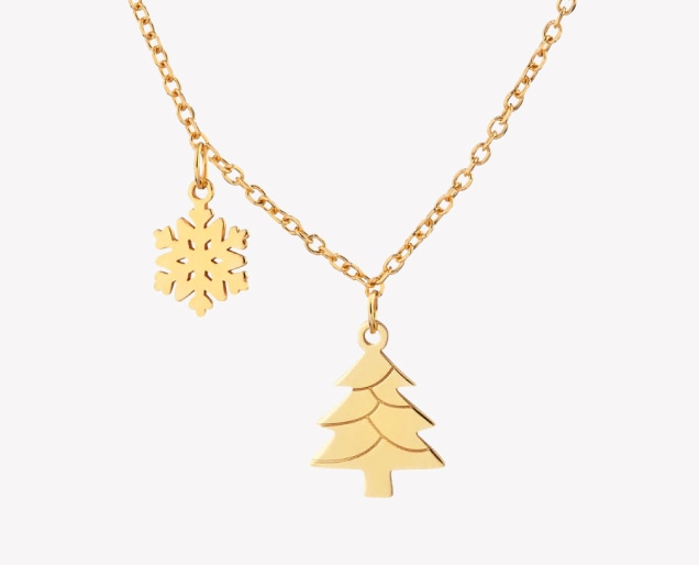 Silver necklace - Christmas tree, snowflake