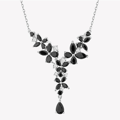 White gold necklace with black and white stones