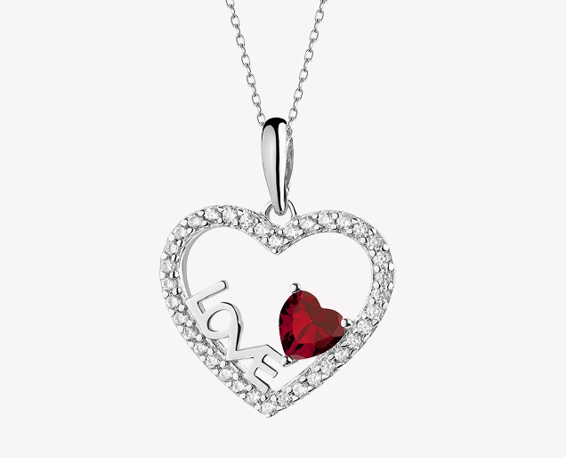 Silver pendant with cubic zirconias - hearts, Love