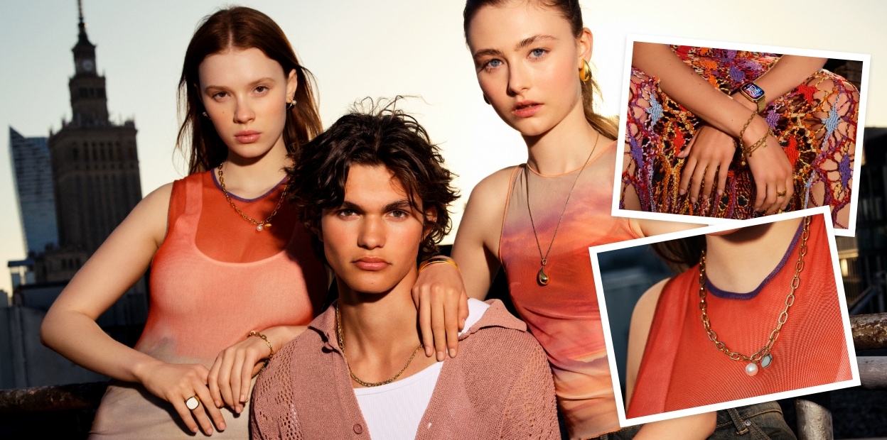 Three teenagers in gold-plated jewelry styling