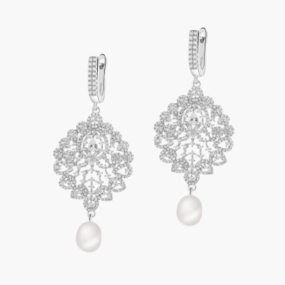 Silver earrings with zircons and pearls