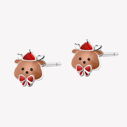 Silver earrings with enamel - reindeer