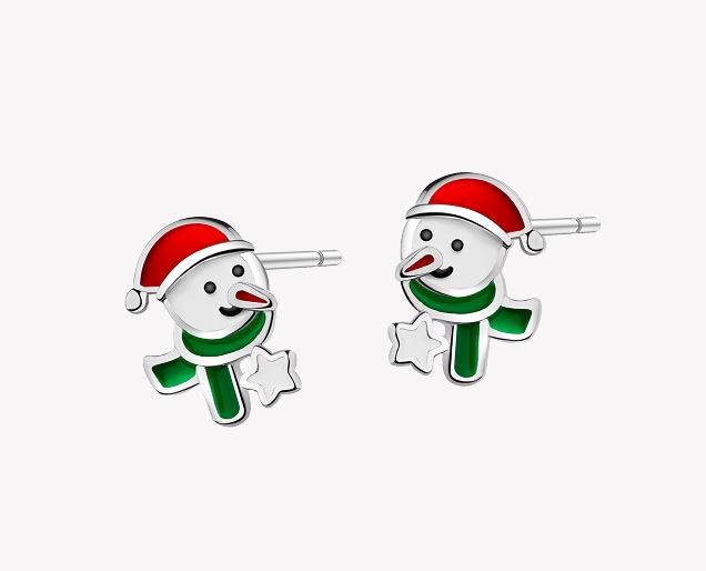 Silver earrings with enamel – snowmen